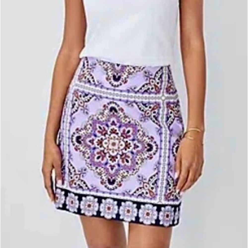 Ann Taylor Tile Border Cotton Linen Skirt